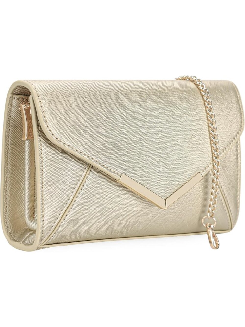 Women's Gold Faux Saffiano Leather Envelope Clutch Purse Evening Handbag